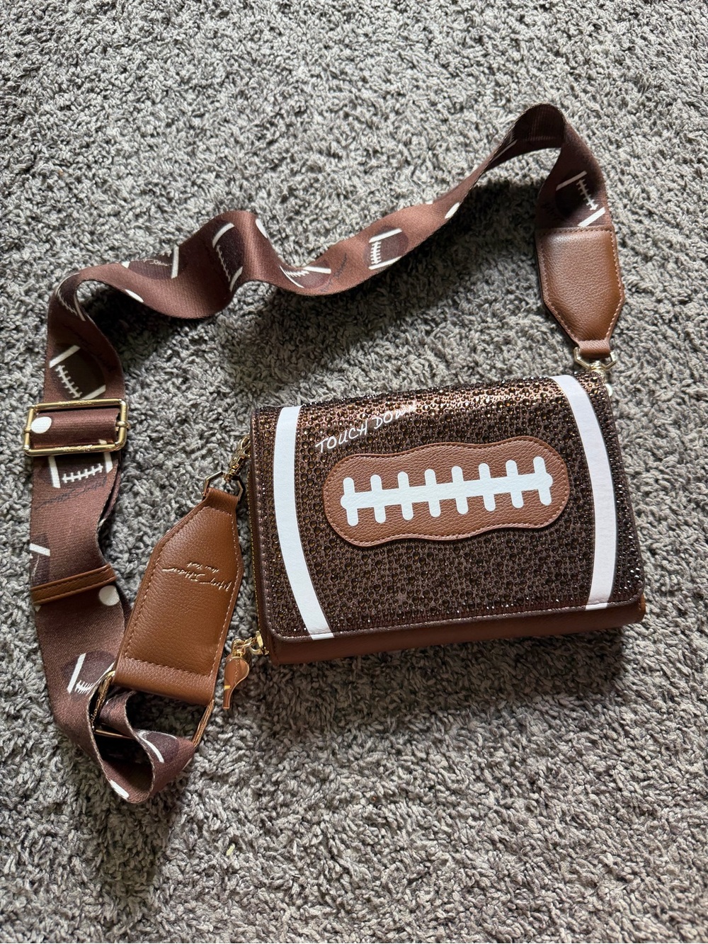 Betsey Johnson Brown & White Football Crossbody Bag